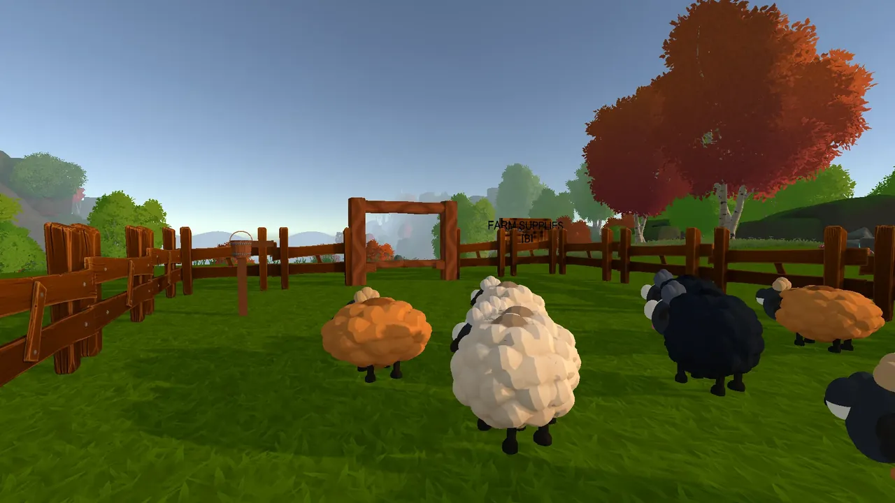 The flock in the farm pen at sunrise
